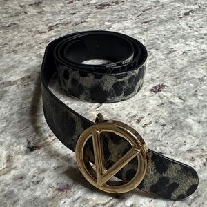 Valentino Black and Gold Logo Belt